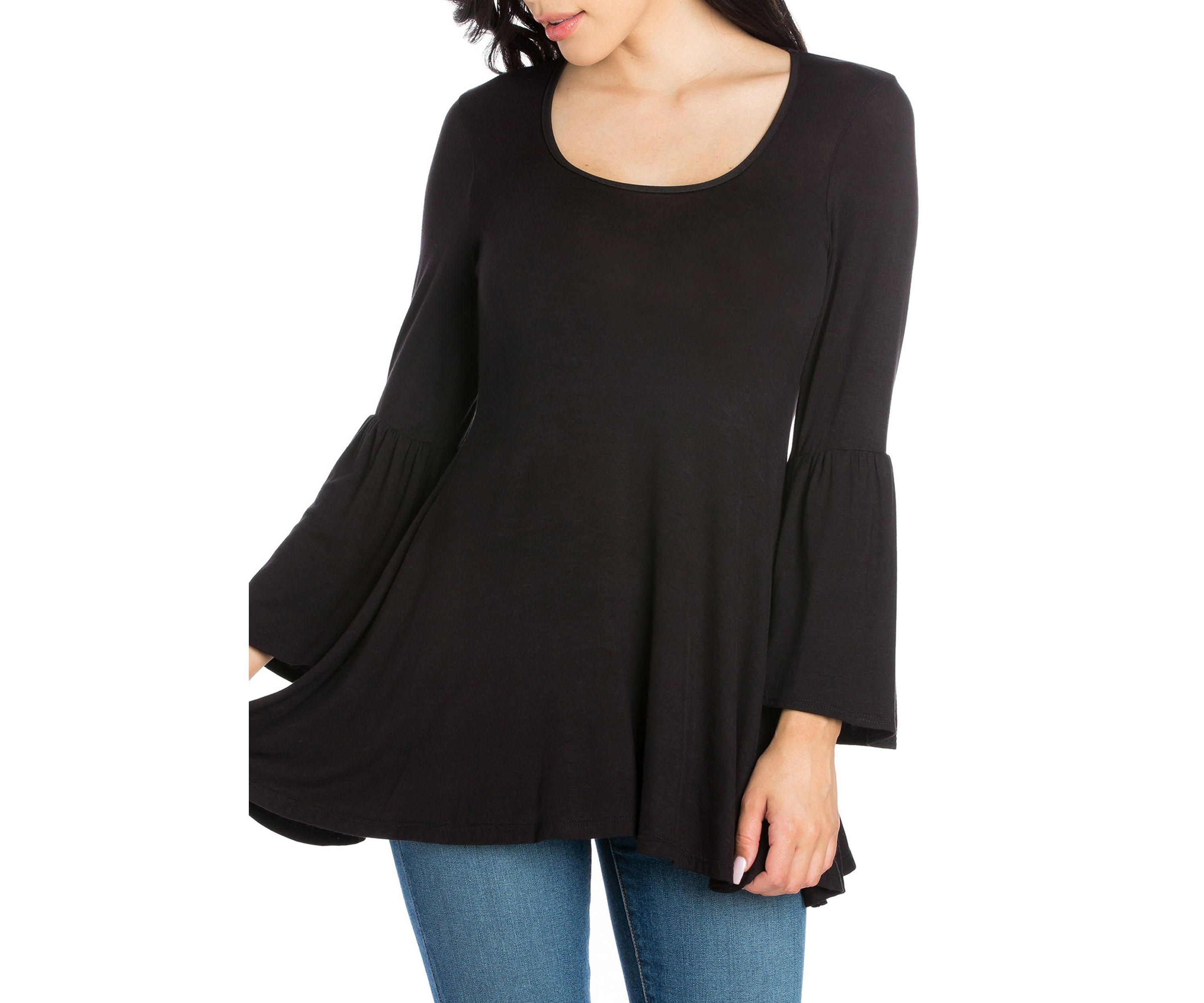 Womens Long Bell Sleeve Flared Tunic Top