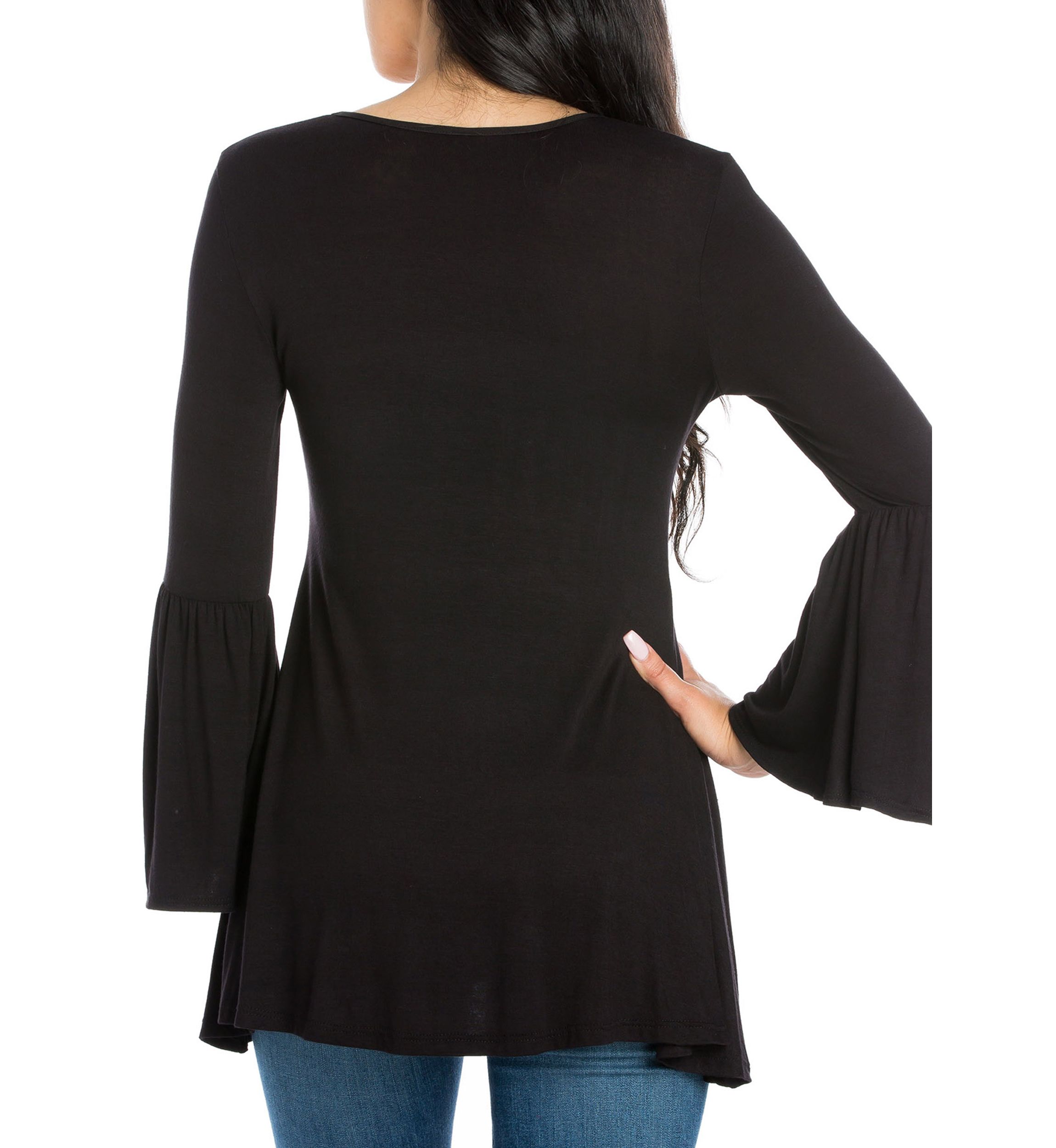 Womens Long Bell Sleeve Flared Tunic Top