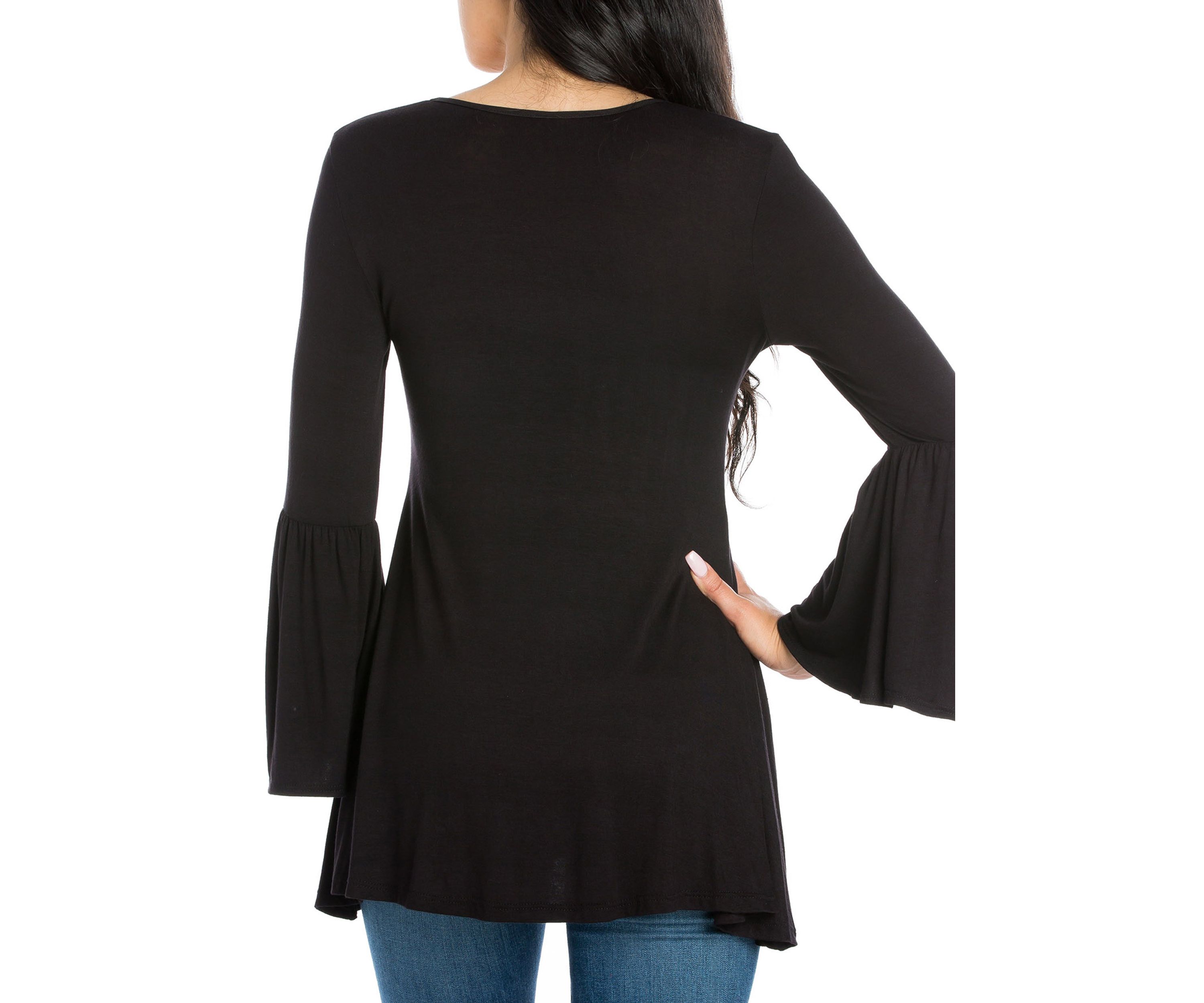 Womens Long Bell Sleeve Flared Tunic Top