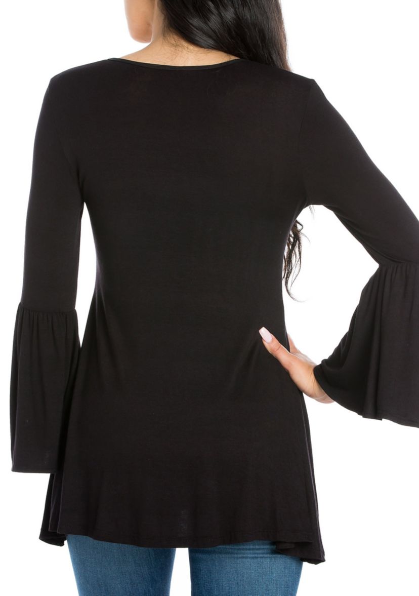 Womens Long Bell Sleeve Flared Tunic Top
