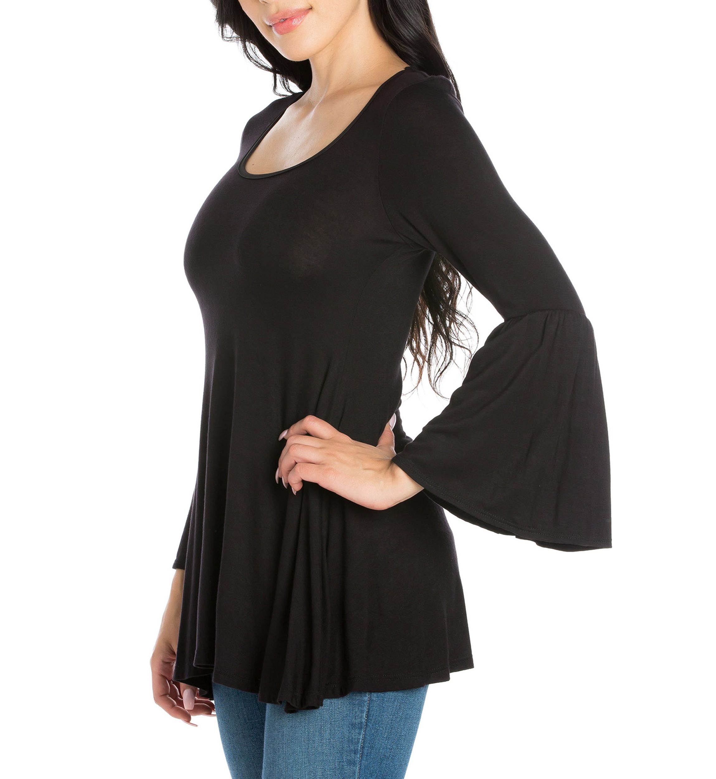 Womens Long Bell Sleeve Flared Tunic Top