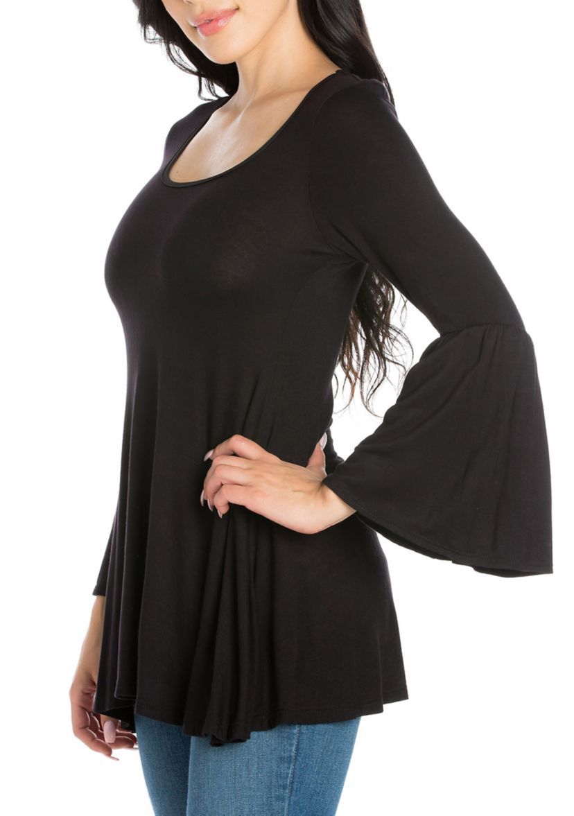 Womens Long Bell Sleeve Flared Tunic Top
