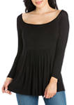 Womens Wide Neck Pleated Long Sleeve Tunic Top