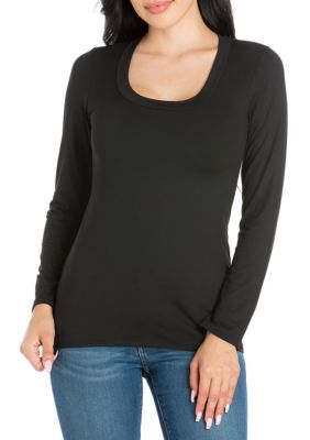 24seven Comfort Apparel Women's Solid Long Sleeve Scoop Neck Top