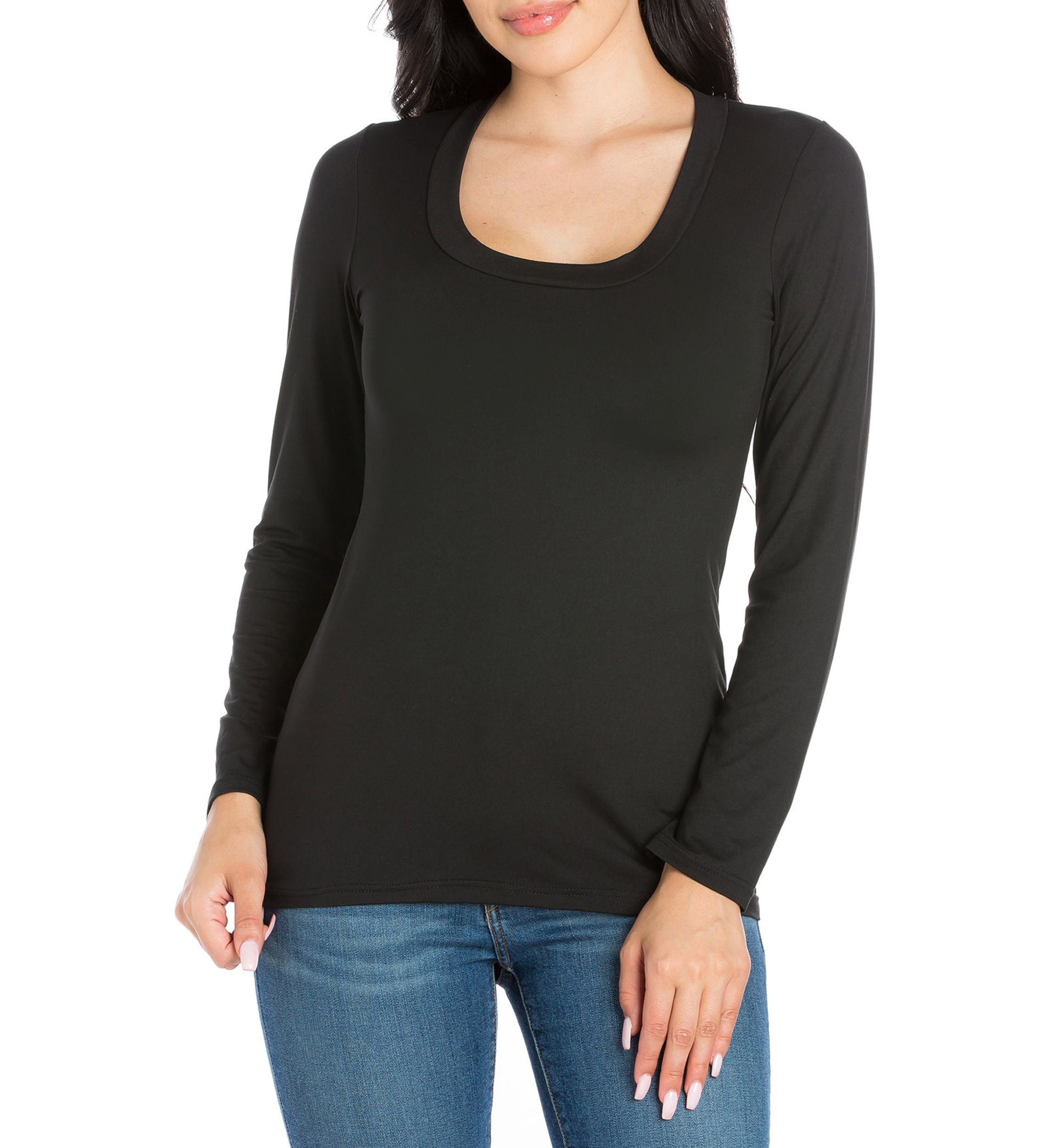 Womens Solid Long Sleeve Scoop Neck Top