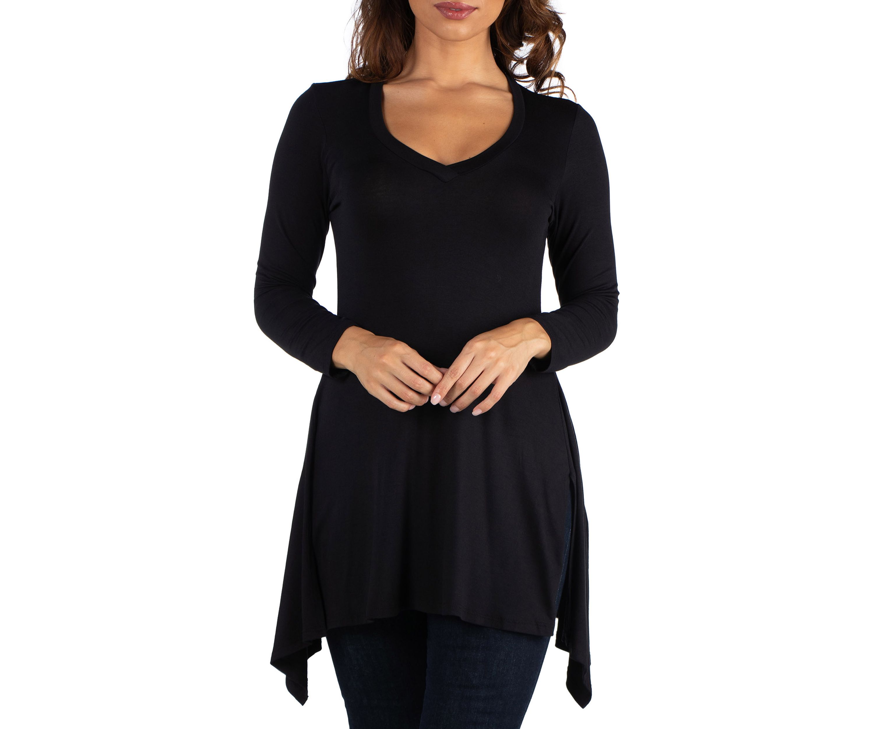 Womens Long Sleeve Split Hemline Tunic Top
