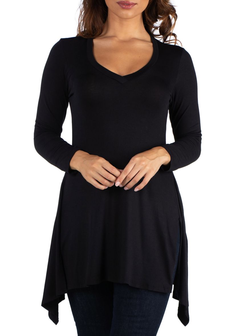 Womens Long Sleeve Split Hemline Tunic Top