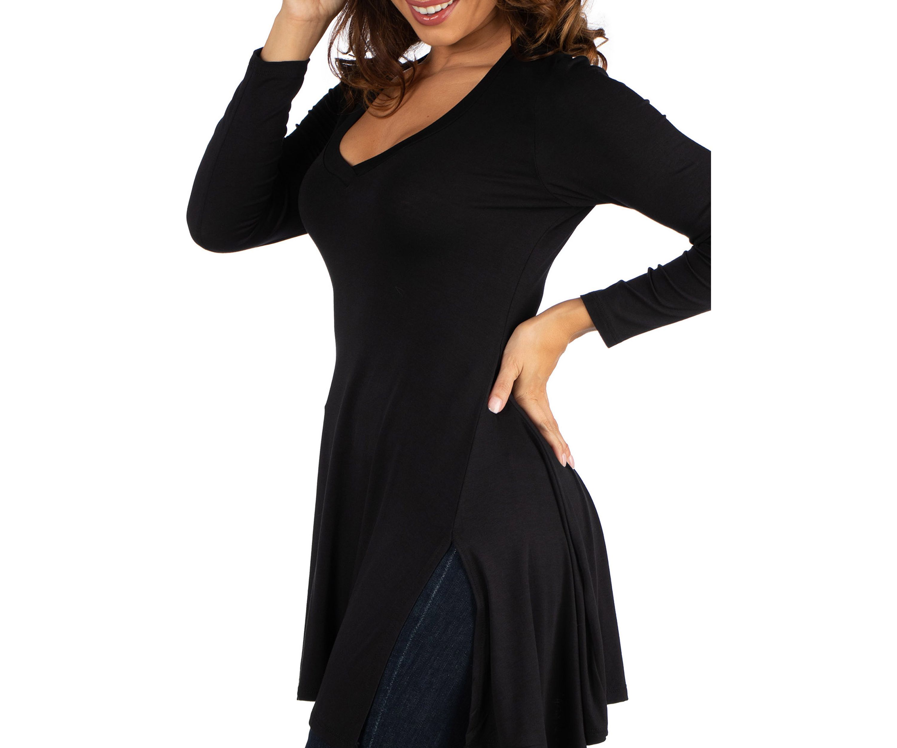 Womens Long Sleeve Split Hemline Tunic Top