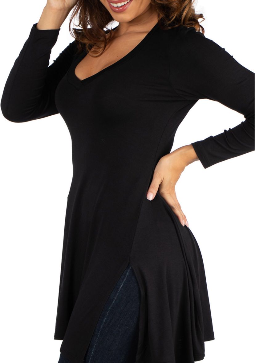 Womens Long Sleeve Split Hemline Tunic Top