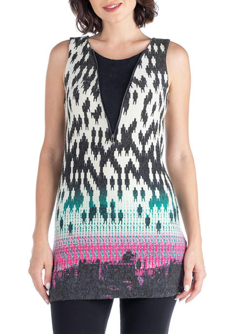 24seven Comfort Apparel Pink Houndstooth Print Sleeveless Extra