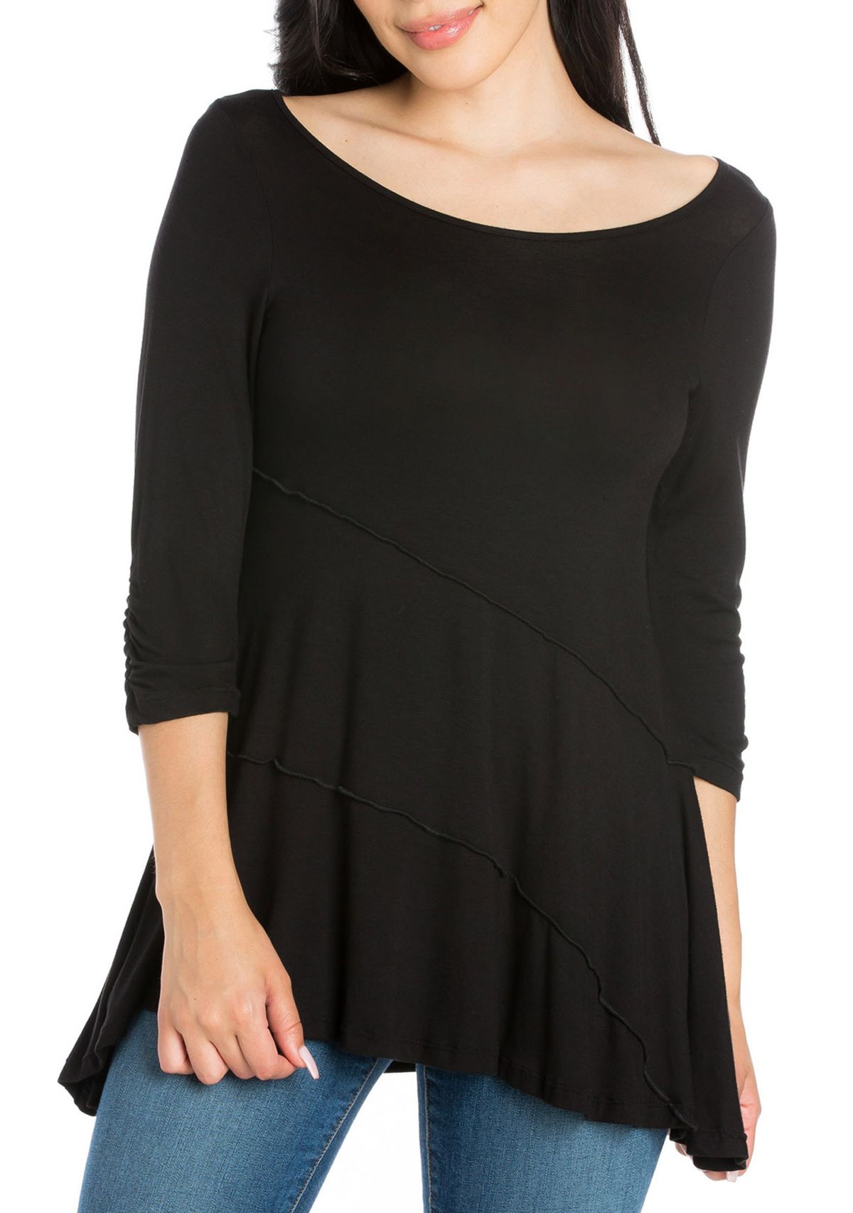 Womens Ruched Sleeve Swing Tunic Top