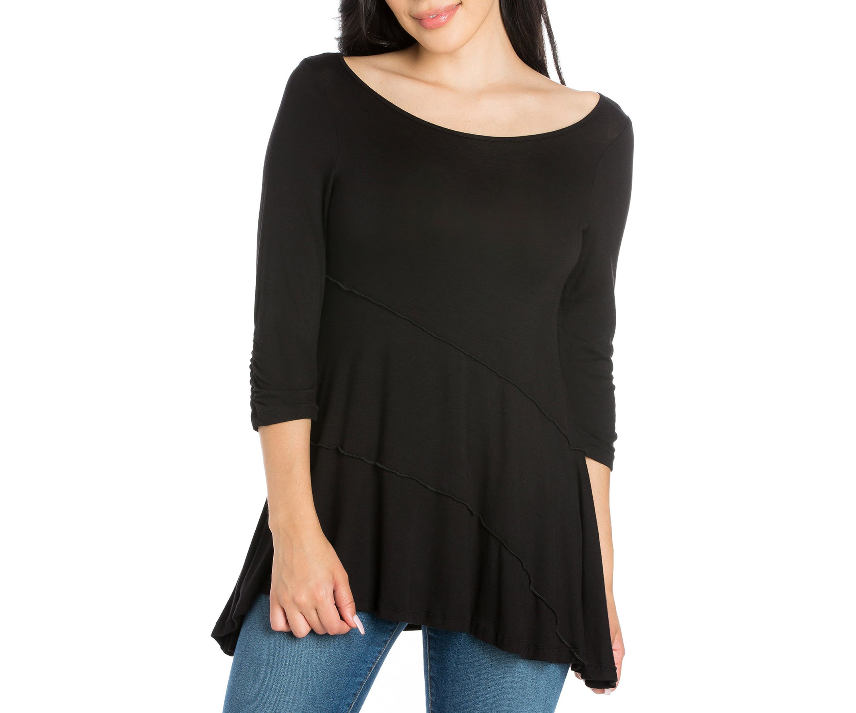 Womens Ruched Sleeve Swing Tunic Top