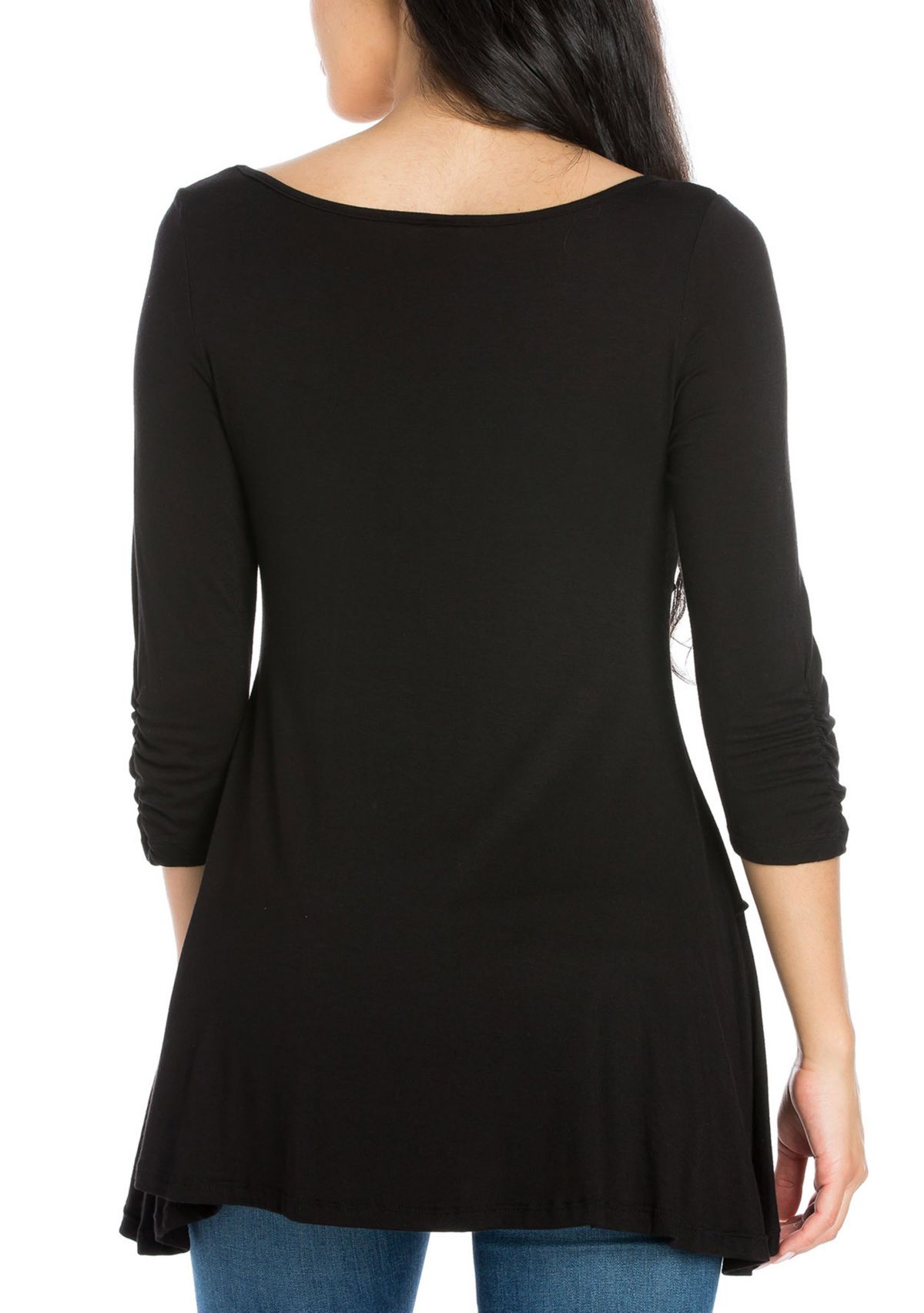 Womens Ruched Sleeve Swing Tunic Top