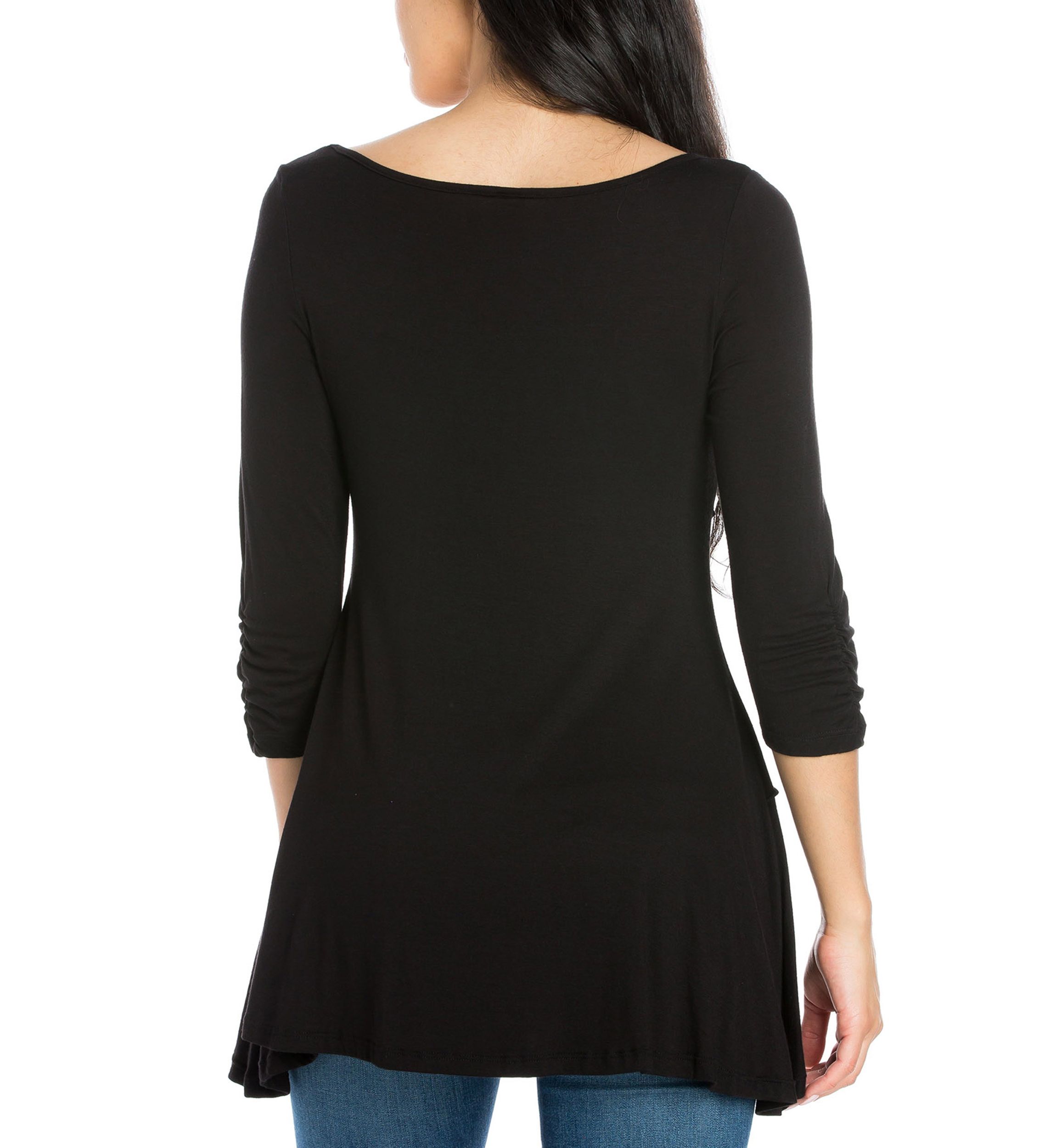 Womens Ruched Sleeve Swing Tunic Top