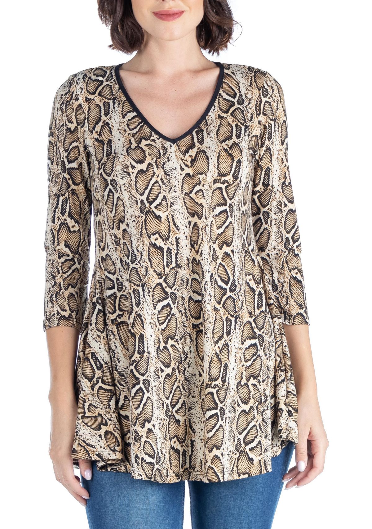 Snake Print Three Quarter Sleeve Tunic Top