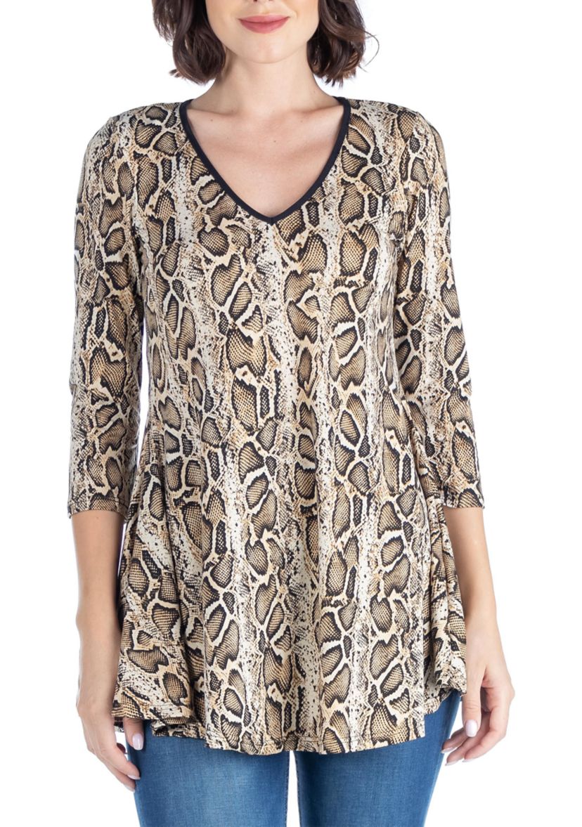 Snake Print Three Quarter Sleeve Tunic Top