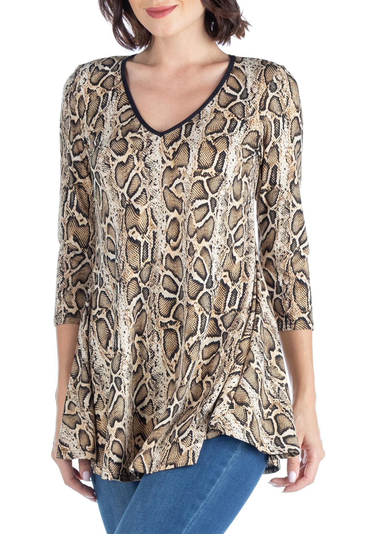 Snake Print Three Quarter Sleeve Tunic Top