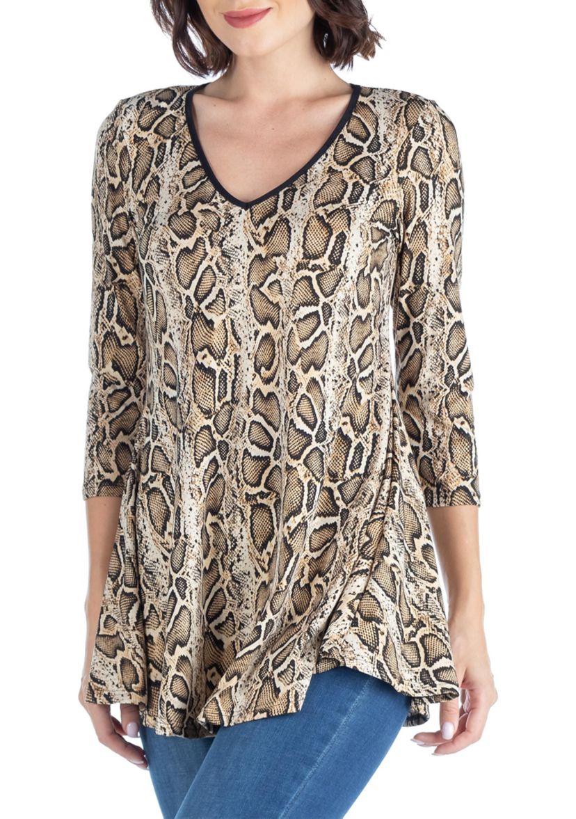 Snake Print Three Quarter Sleeve Tunic Top