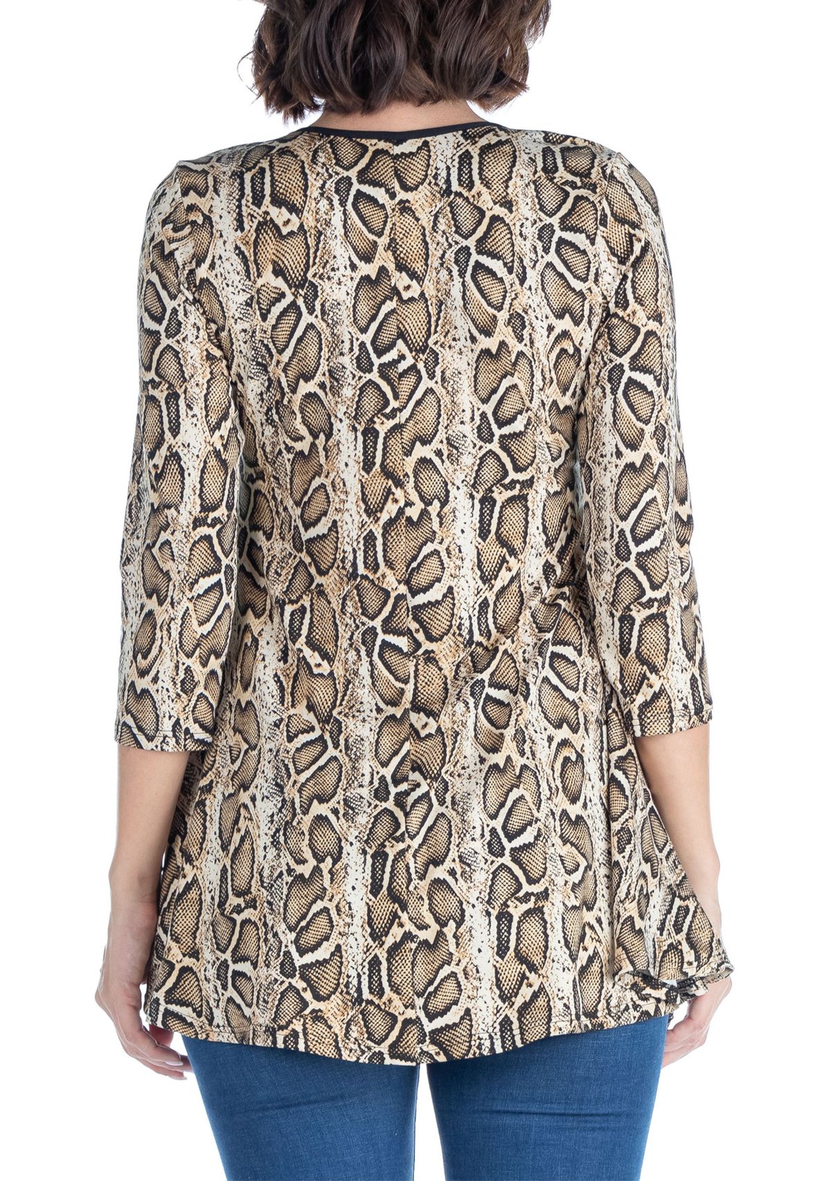 Snake Print Three Quarter Sleeve Tunic Top