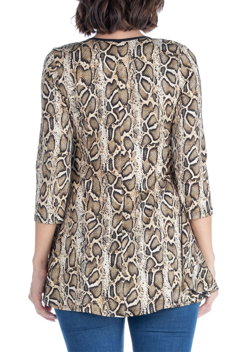 Snake Print Three Quarter Sleeve Tunic Top