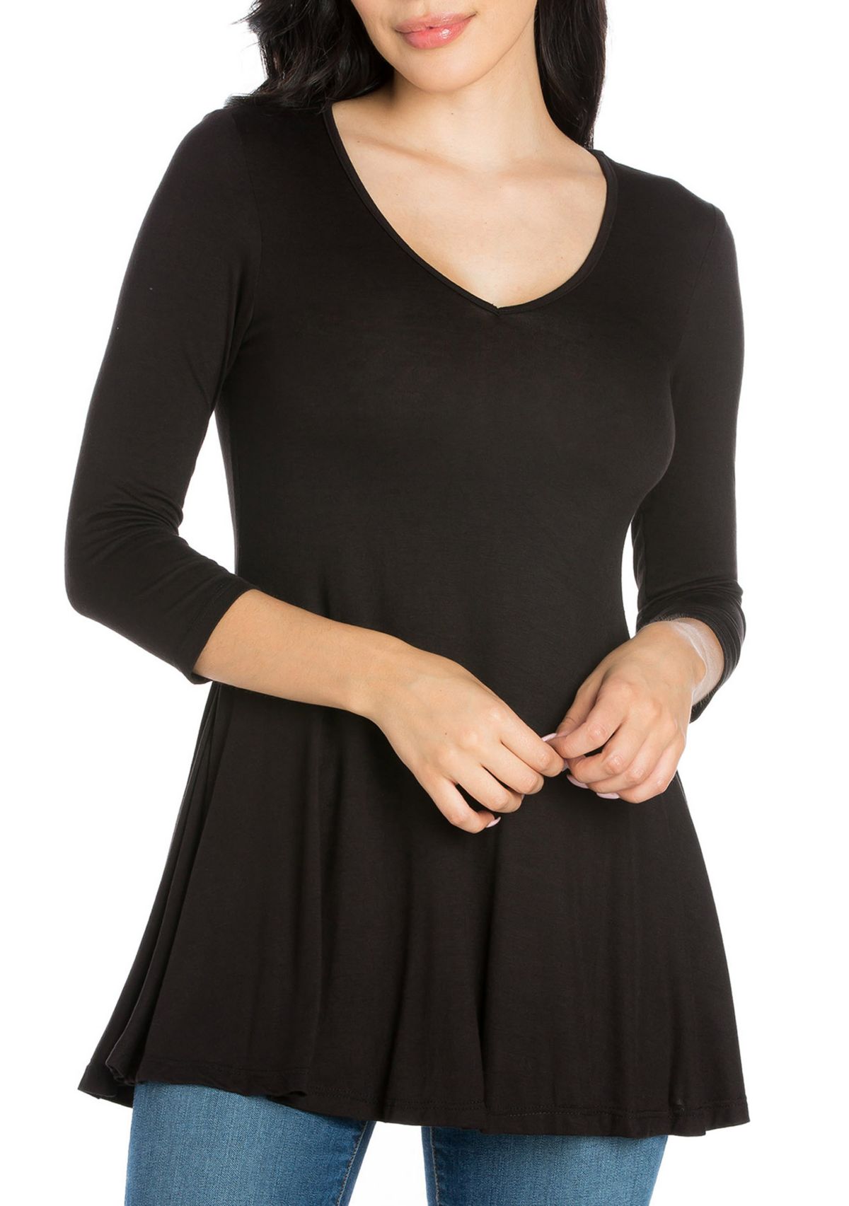 Three Quarter Sleeve V-Neck Tunic Top