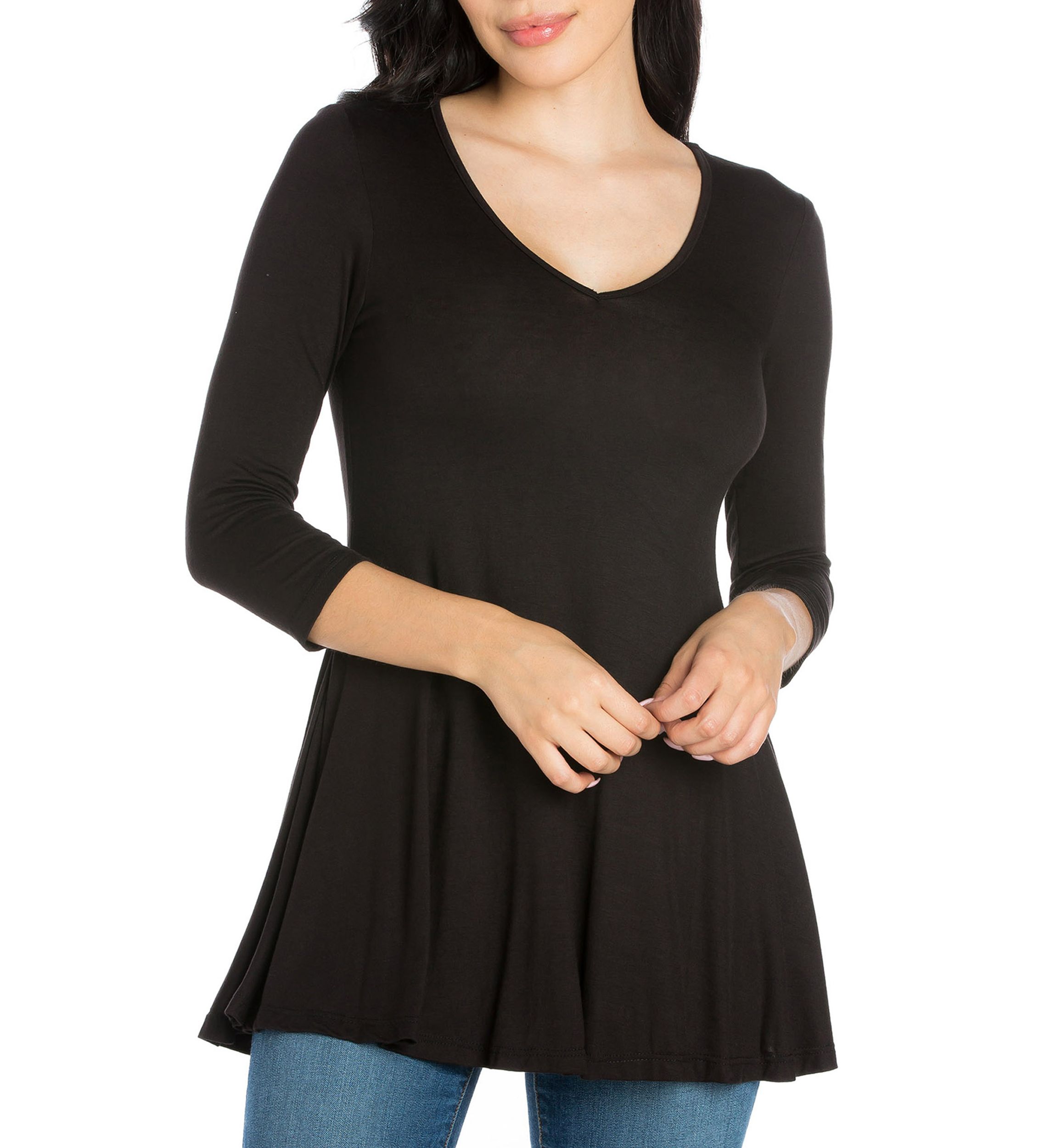 Three Quarter Sleeve V-Neck Tunic Top