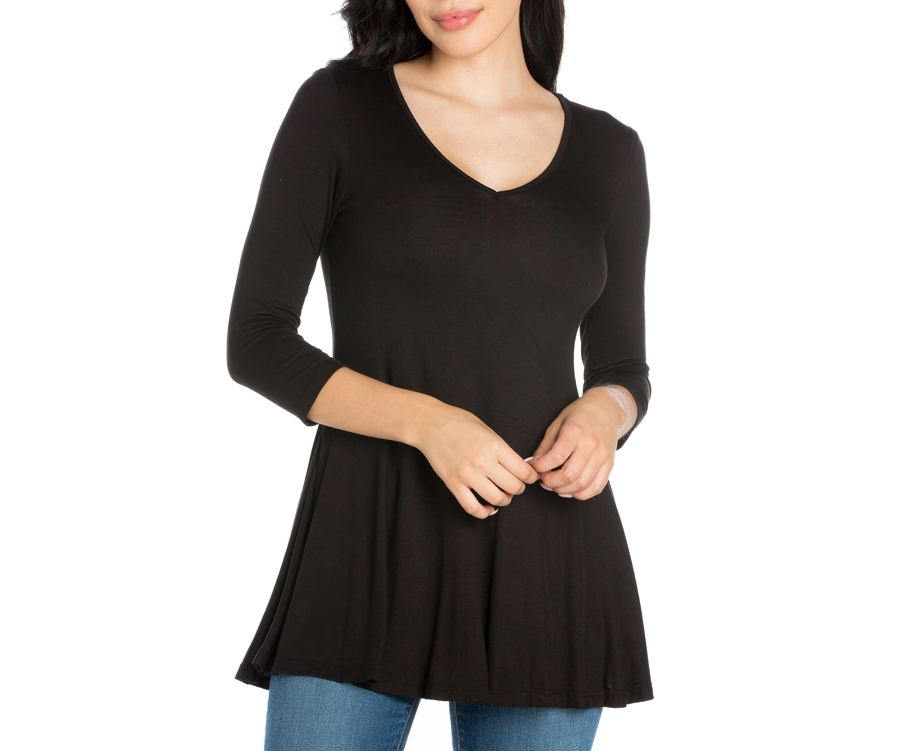 Three Quarter Sleeve V-Neck Tunic Top