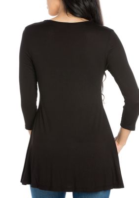 Three Quarter Sleeve V-Neck Tunic Top