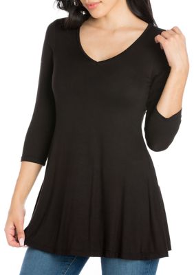 Three Quarter Sleeve V-Neck Tunic Top