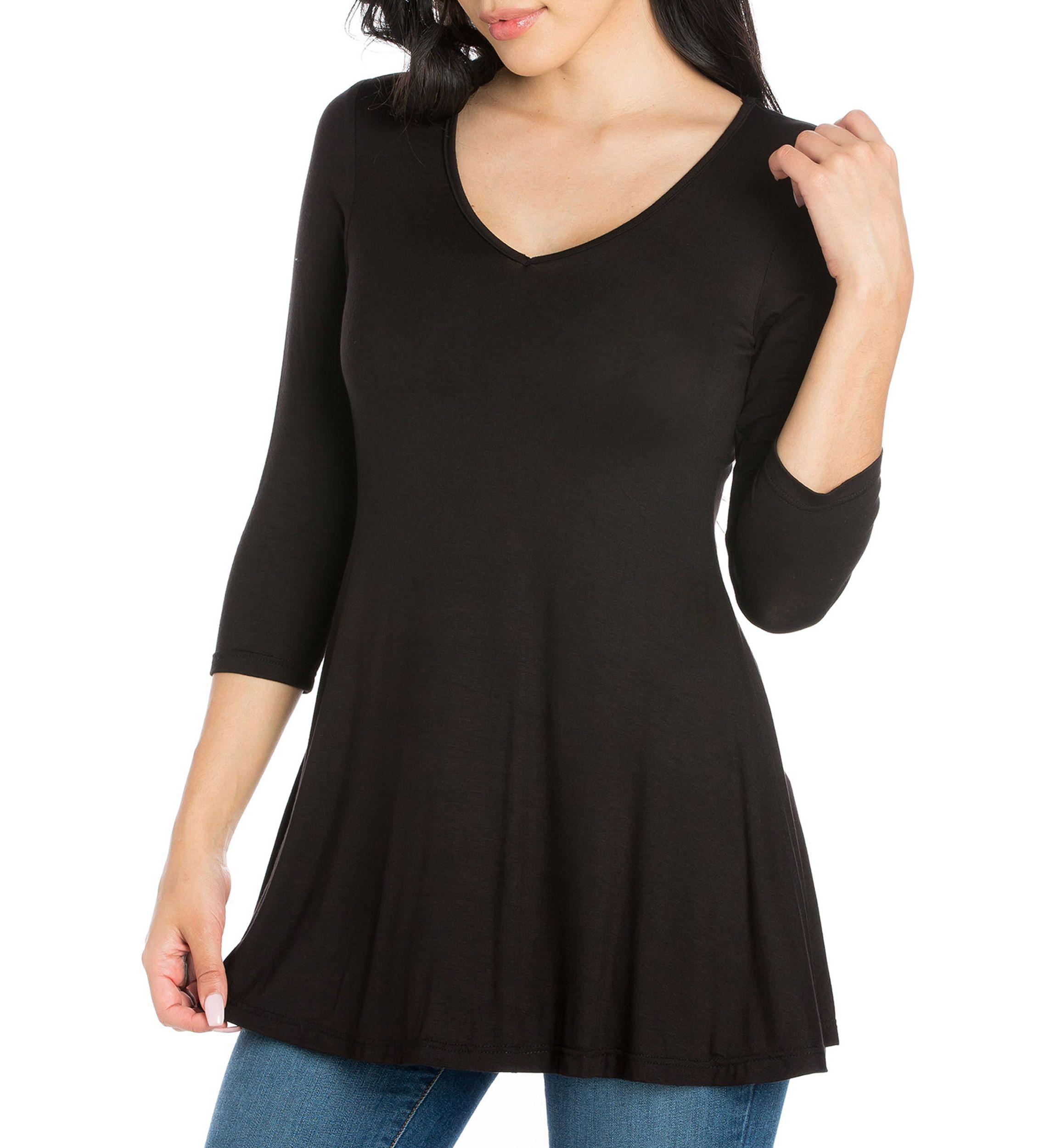 Three Quarter Sleeve V-Neck Tunic Top
