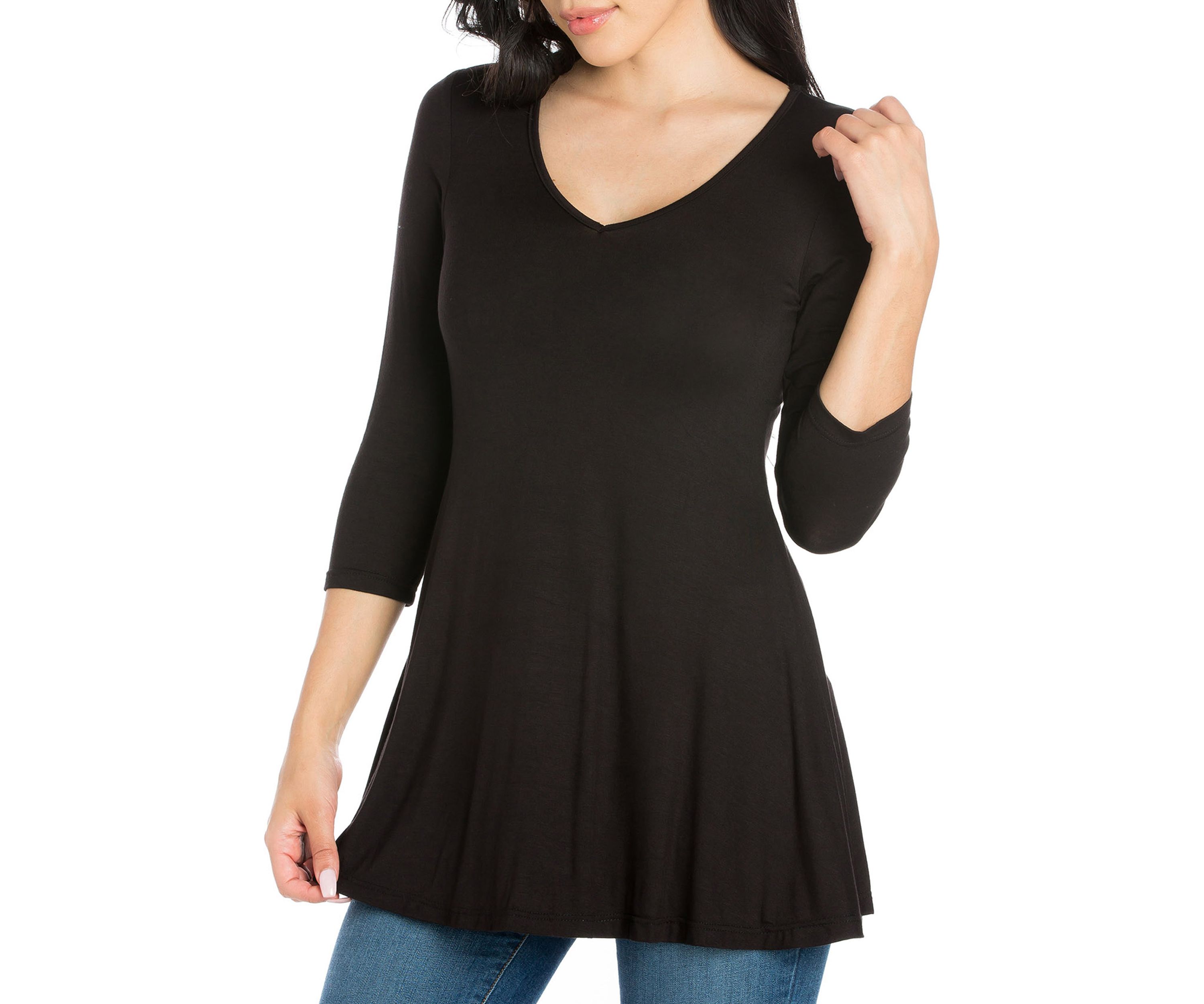 Three Quarter Sleeve V-Neck Tunic Top