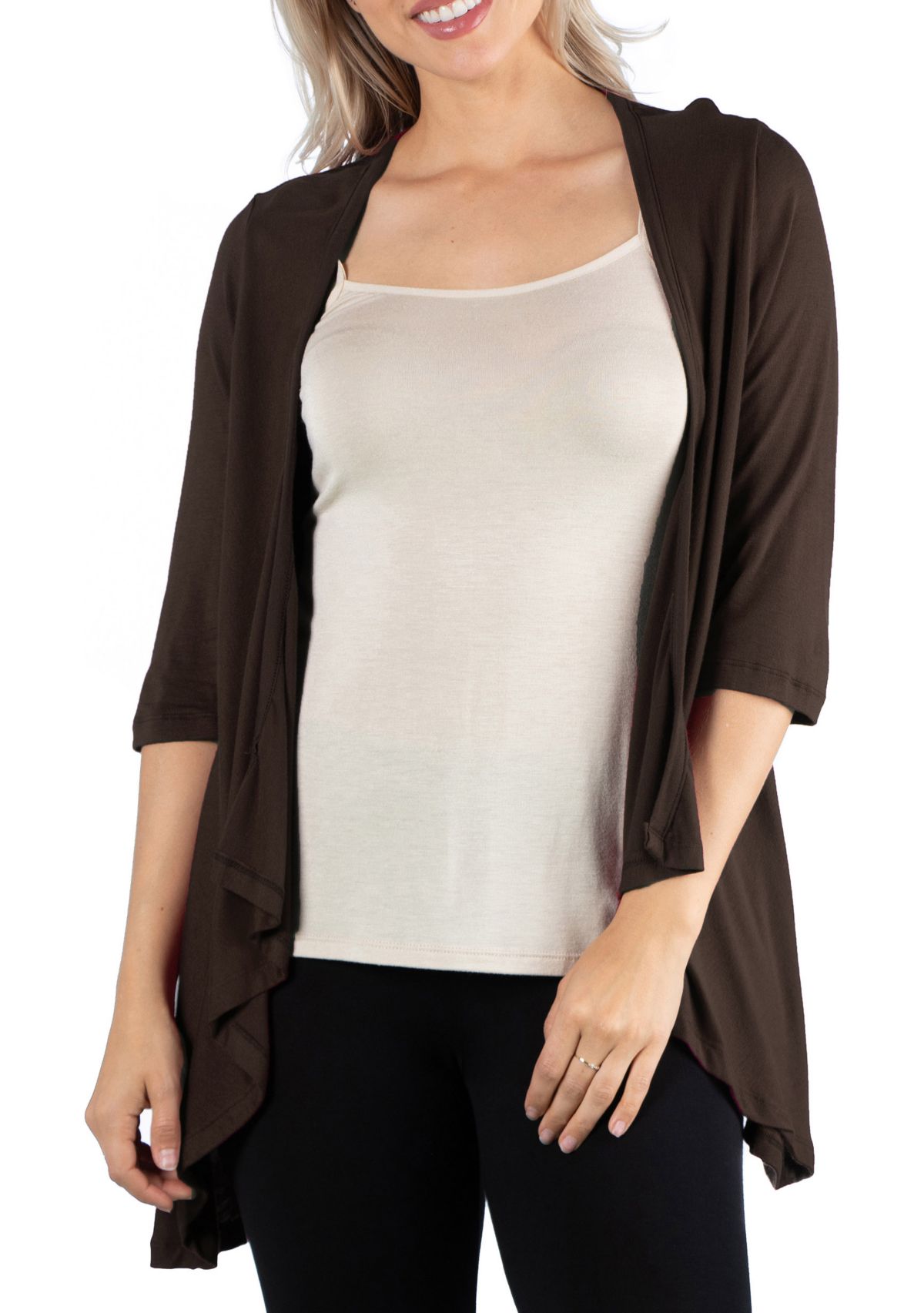 Womens Elbow Length Sleeve Open Cardigan
