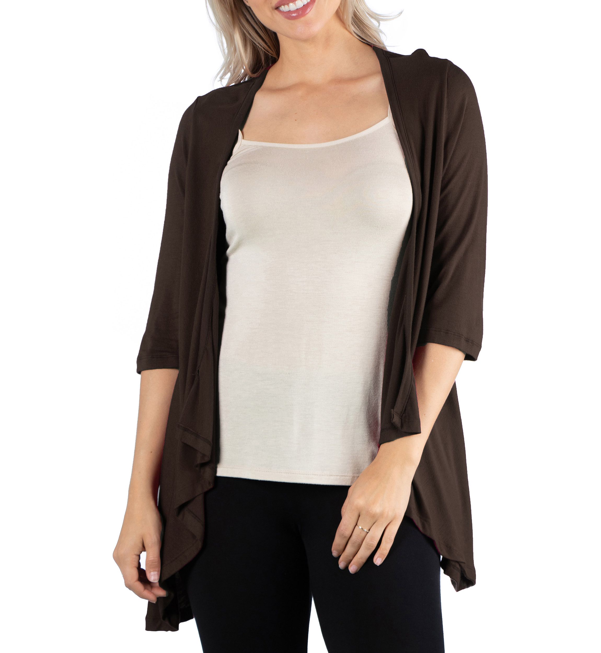 Womens Elbow Length Sleeve Open Cardigan