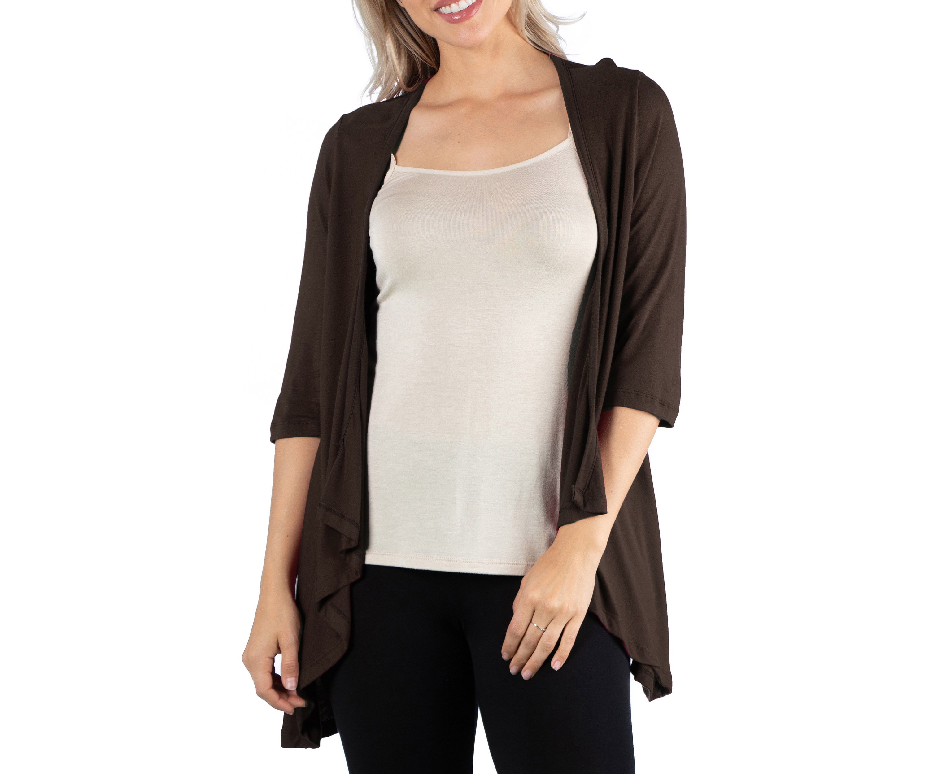 Womens Elbow Length Sleeve Open Cardigan
