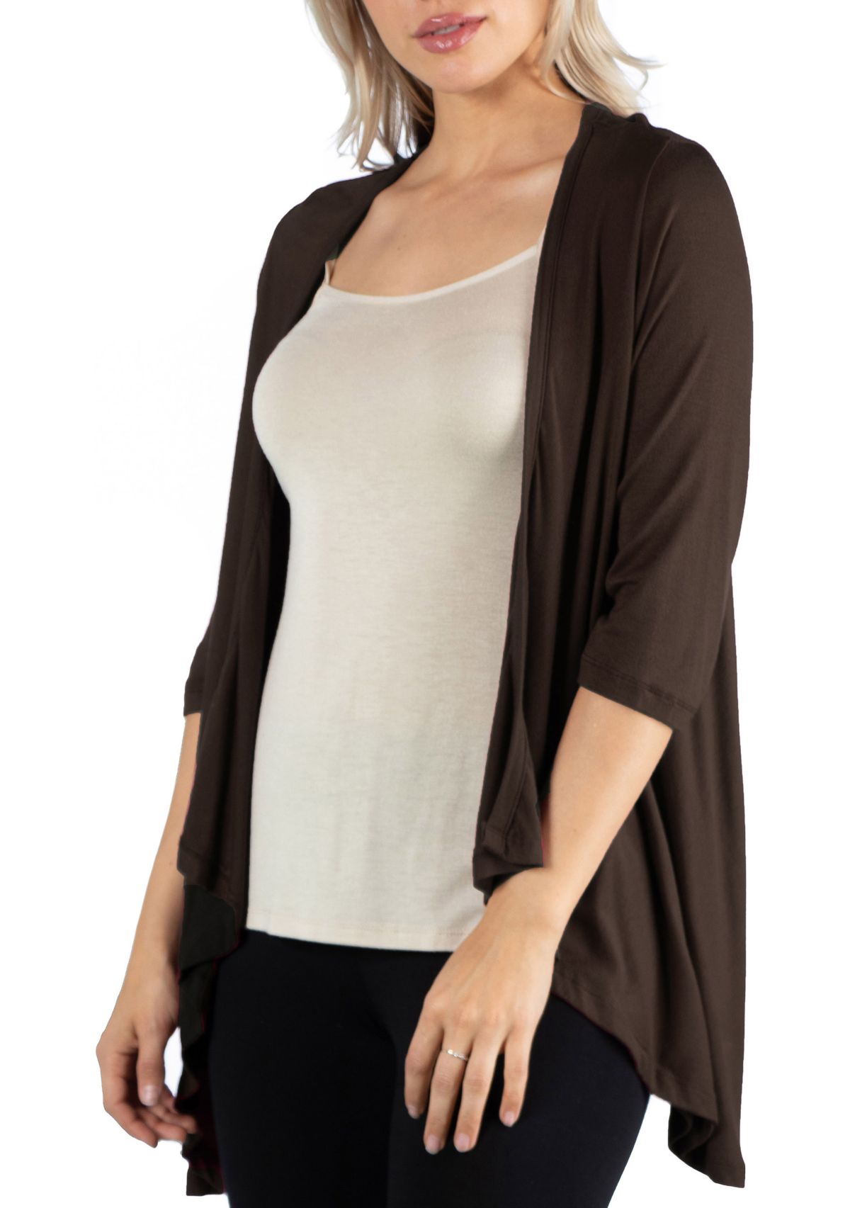 Womens Elbow Length Sleeve Open Cardigan