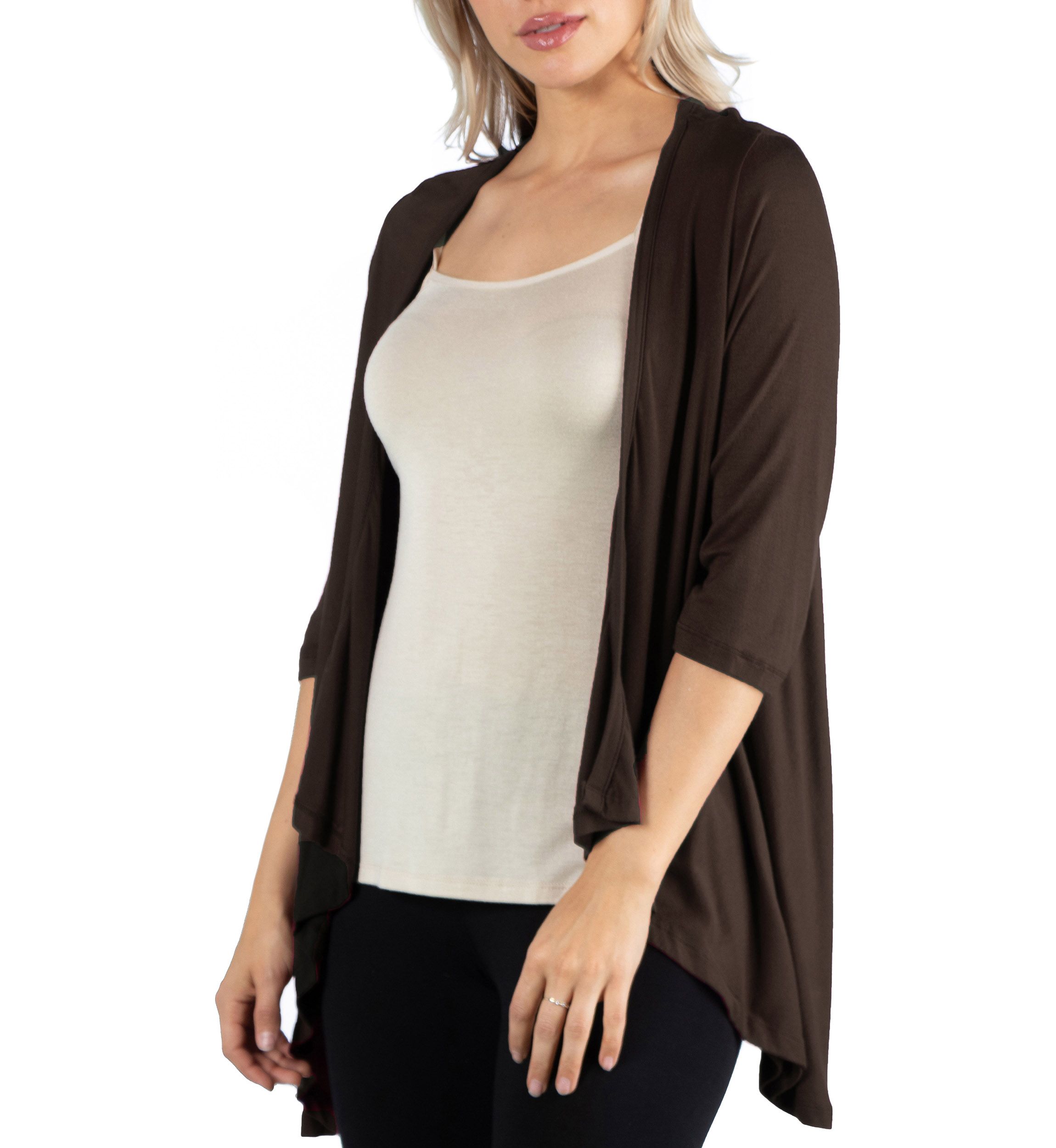 Womens Elbow Length Sleeve Open Cardigan