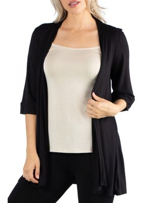 24seven Comfort Apparel Women's Open Front Elbow Length Sleeve Cardigan