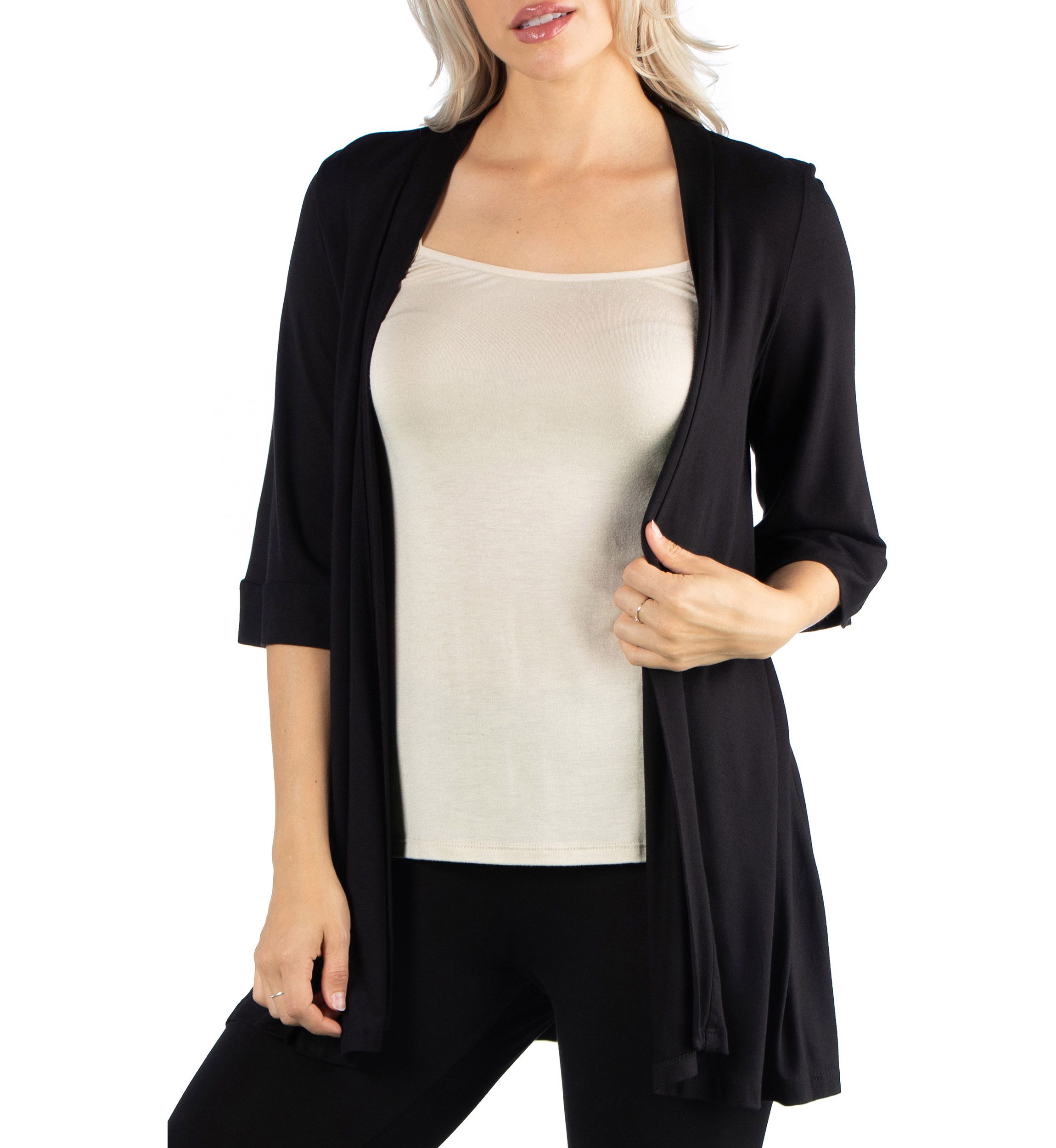 Womens Open Front Elbow Length Sleeve Cardigan