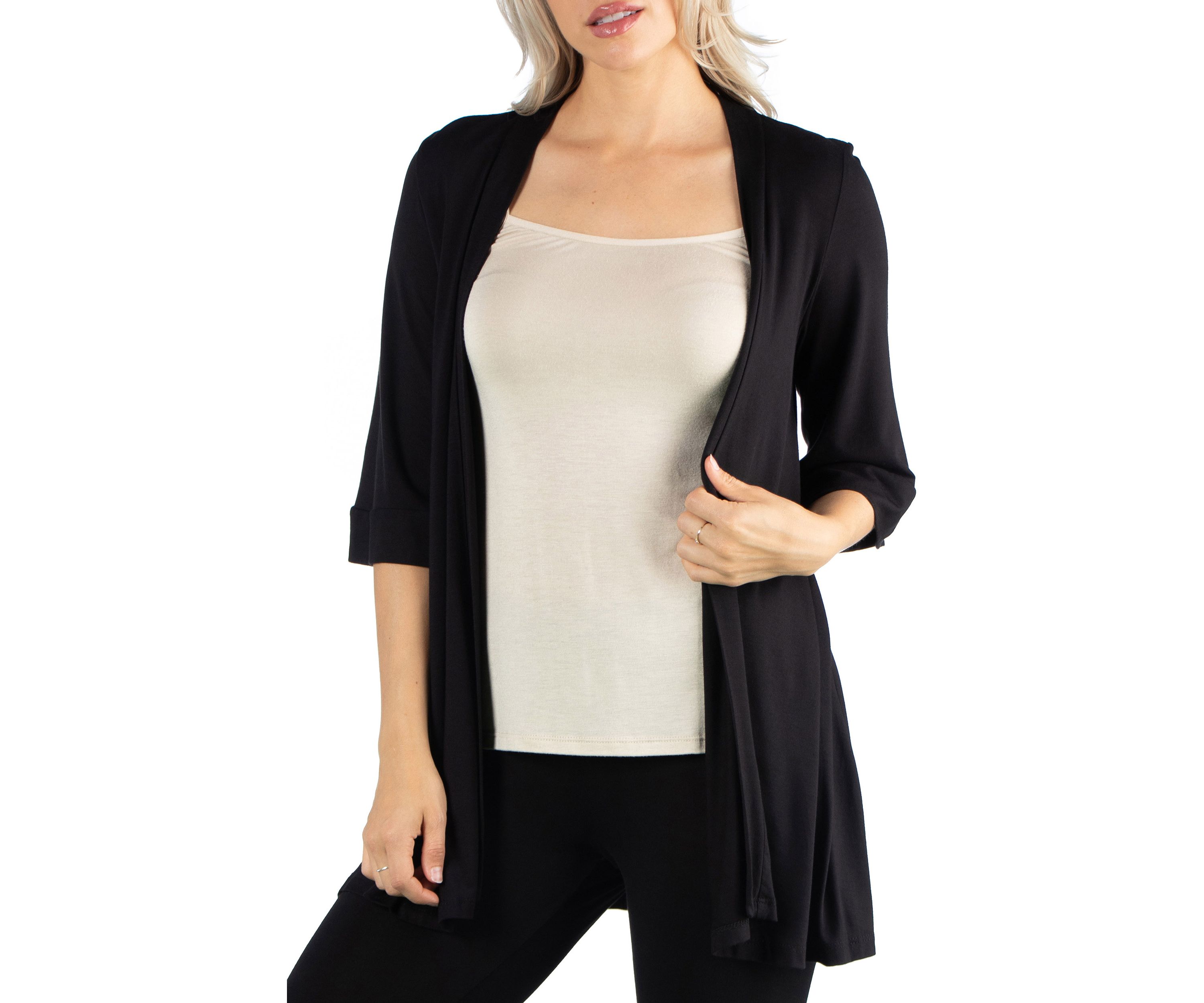 Womens Open Front Elbow Length Sleeve Cardigan