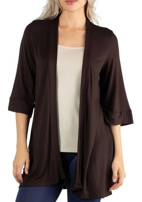 24seven Comfort Apparel Women's Elbow Length Sleeve Open Cardigan | belk