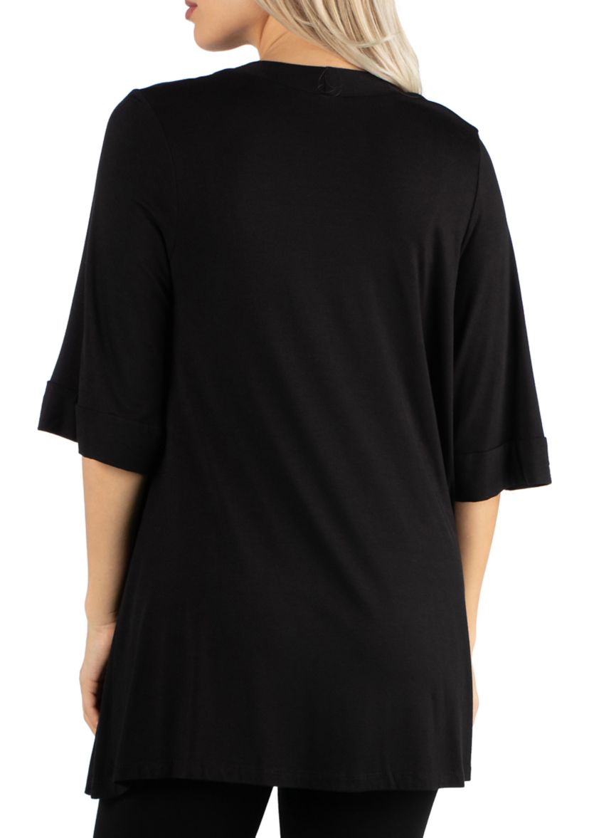 Womens Open Front Elbow Length Sleeve Cardigan