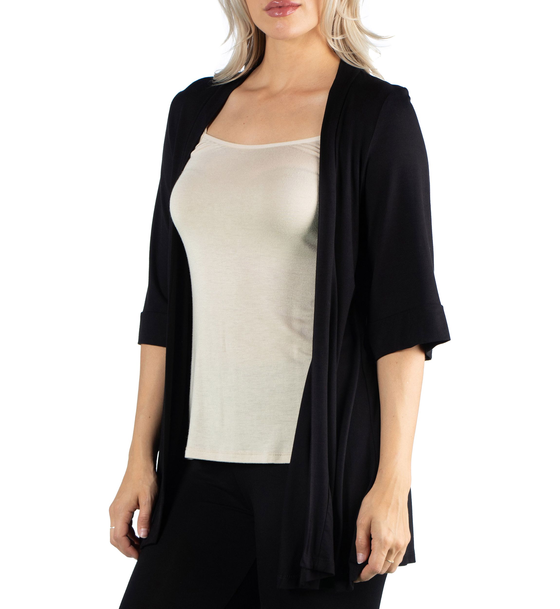 Womens Open Front Elbow Length Sleeve Cardigan