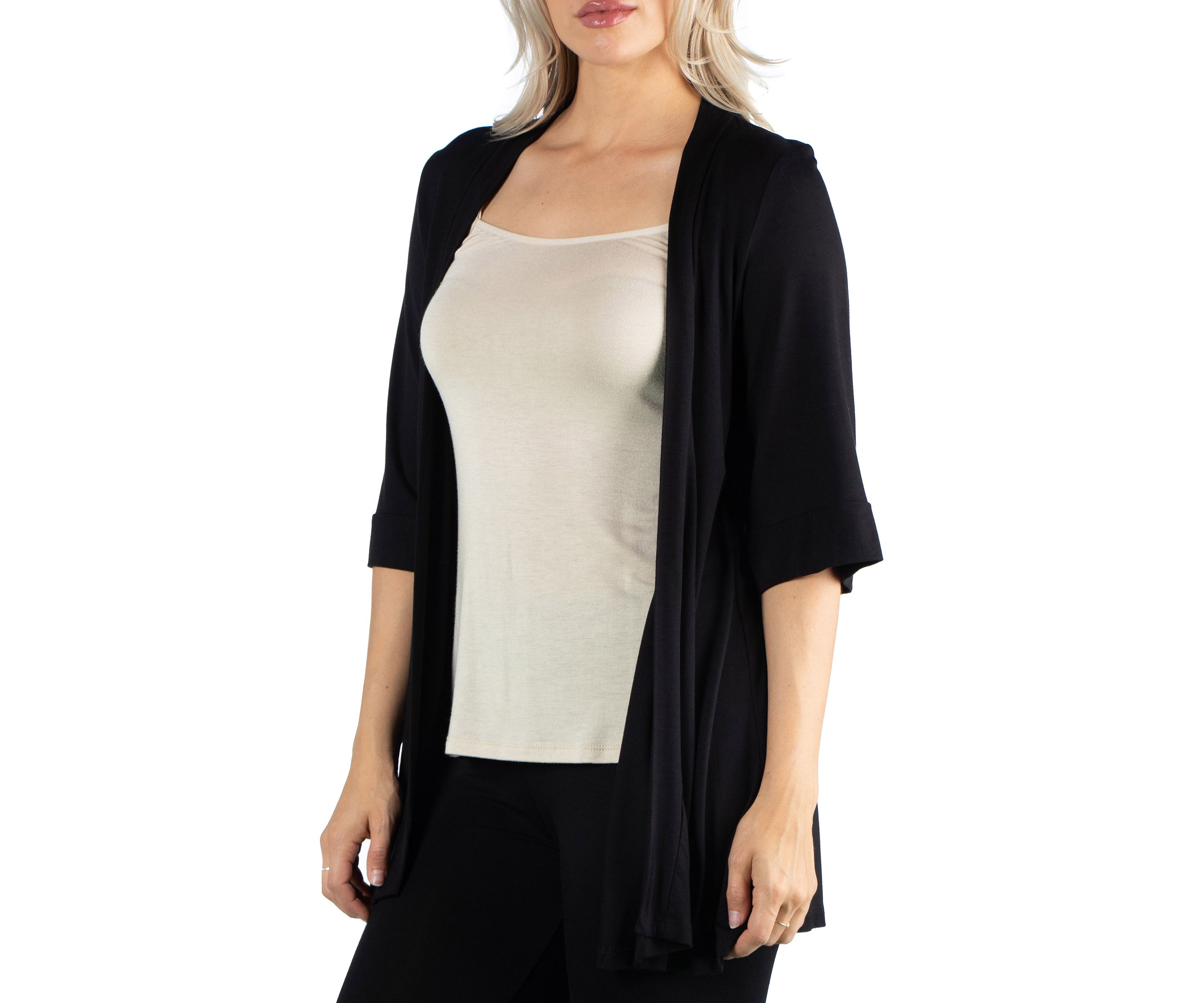 Womens Open Front Elbow Length Sleeve Cardigan