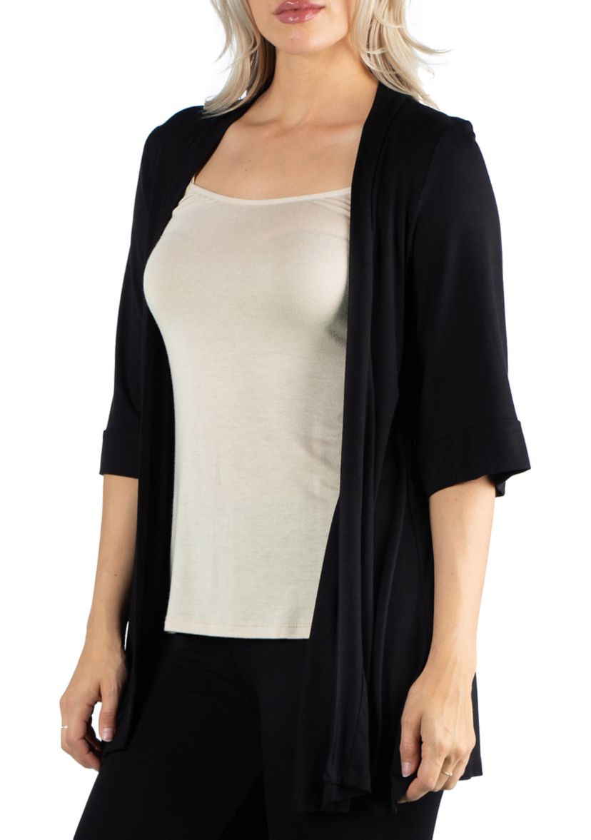 Womens Open Front Elbow Length Sleeve Cardigan