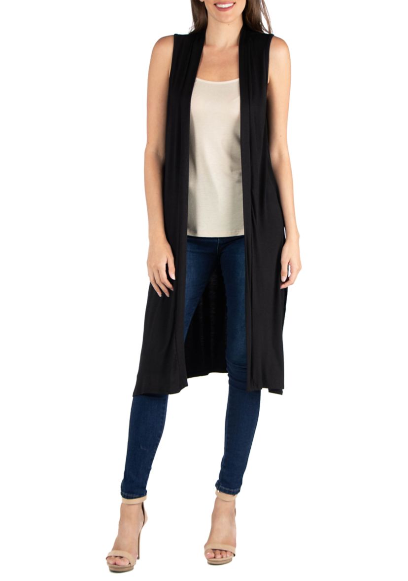 Womens Sleeveless Long Cardigan