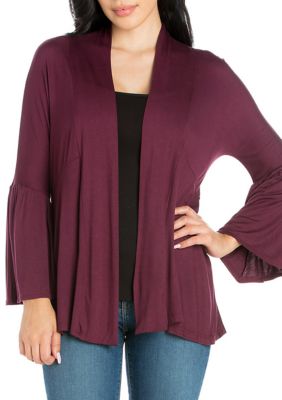 24seven Comfort Apparel Women's Bell Sleeve Flared Open Front Cardigan