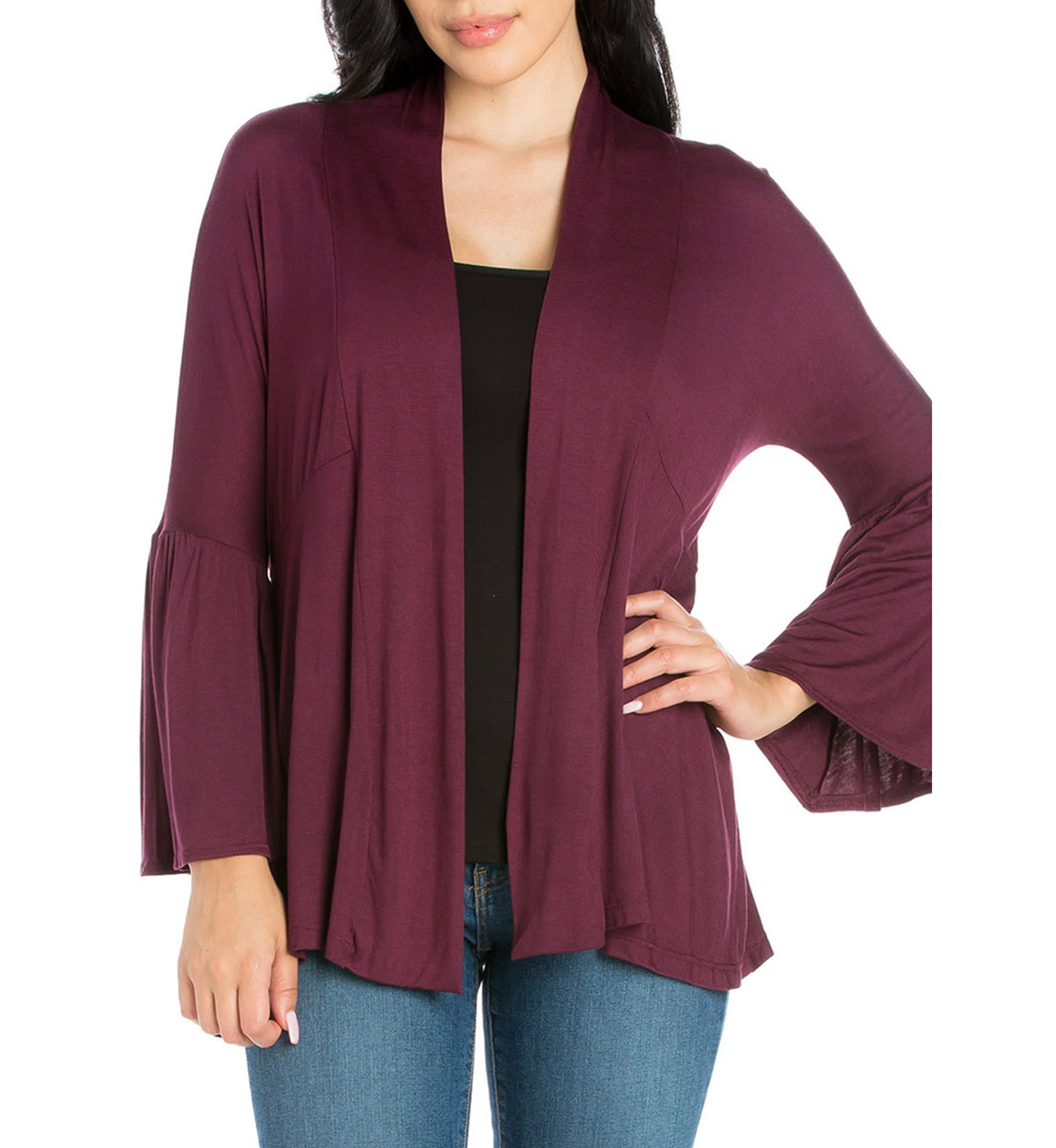 Womens Bell Sleeve Flared Open Front Cardigan