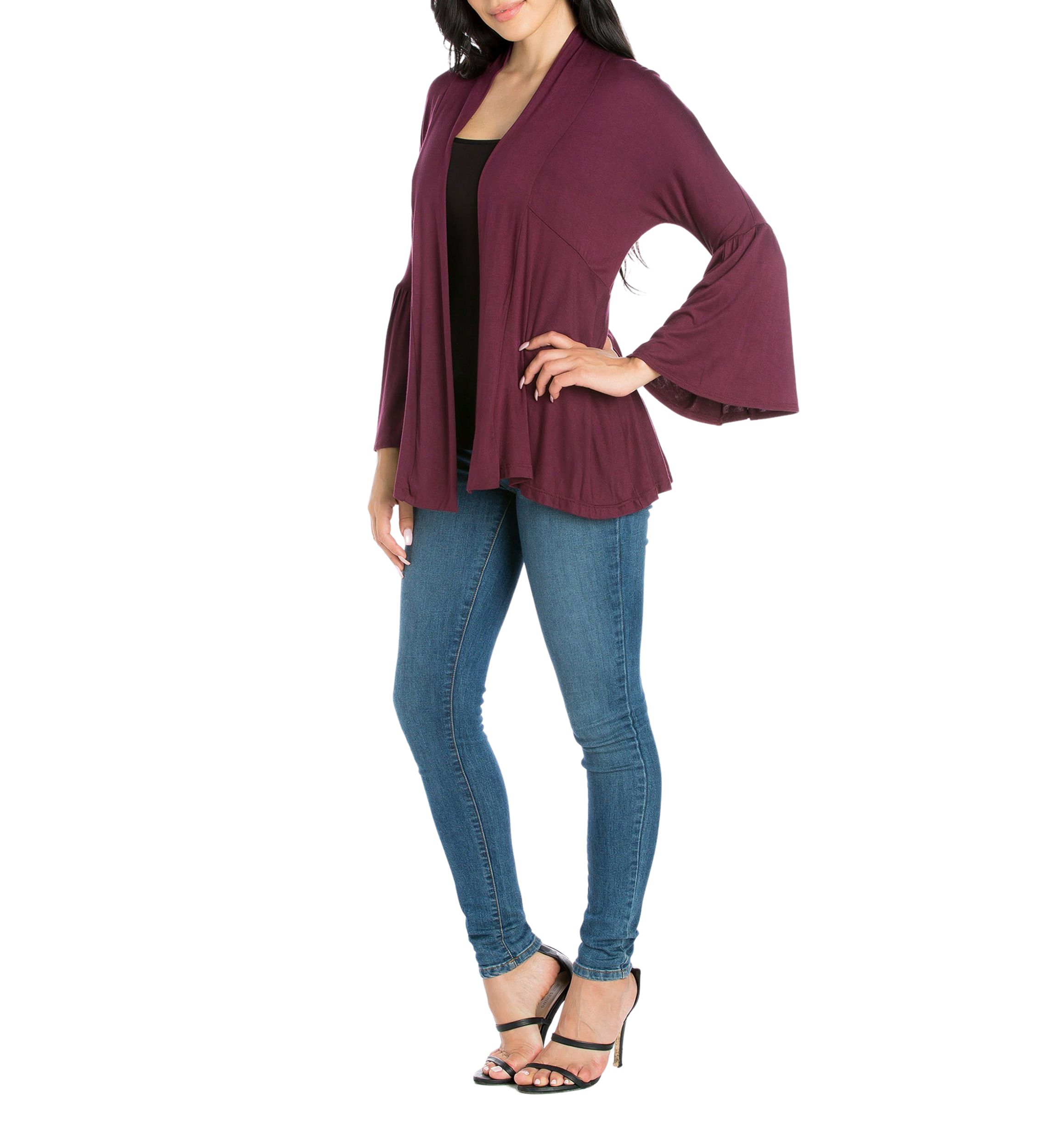 Womens Bell Sleeve Flared Open Front Cardigan