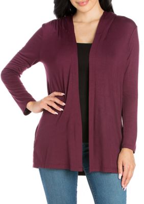 24seven Comfort Apparel Women's Open Front Lightweight Hooded Cardigan