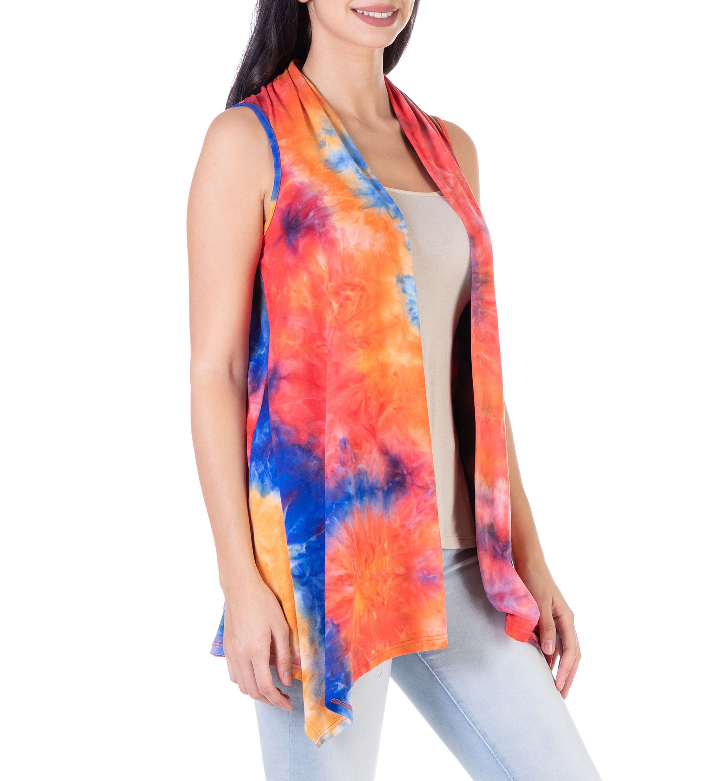 Orange Tie Dye Sleeveless Open Front Shrug Vest